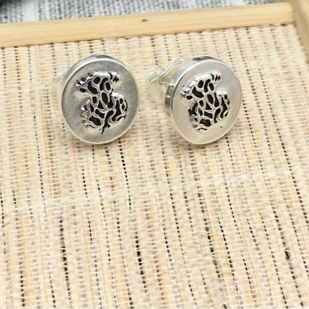 Silver Round Earrings with Cutout Design sterling silver 925